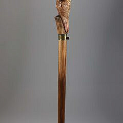 Mechanical Carved Wood Parrot Walking Stick, 19th Century