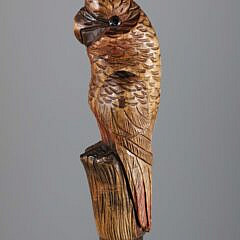 Mechanical Carved Wood Parrot Walking Stick, 19th Century