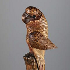 Mechanical Carved Wood Parrot Walking Stick, 19th Century