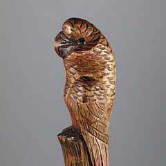 Mechanical Carved Wood Parrot Walking Stick, 19th Century