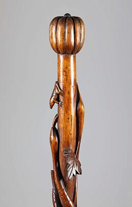 Carved Folk Art Grape and Leaf with Animal Cane