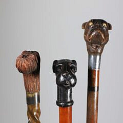 Group of Three Vintage Mechanical Animal Grip Wood Walking Sticks