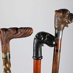 Group of Three Vintage Mechanical Animal Grip Wood Walking Sticks
