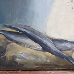 Gladys Castagnola Oil on Masonite “The Hake Catch”, circa 1963