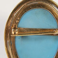 Blue Hardstone Intaglio Brooch Portrait of a Roman Woman Set in Yellow Gold