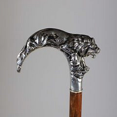 Sterling Silver Repousse Lion Cane, 19th Century