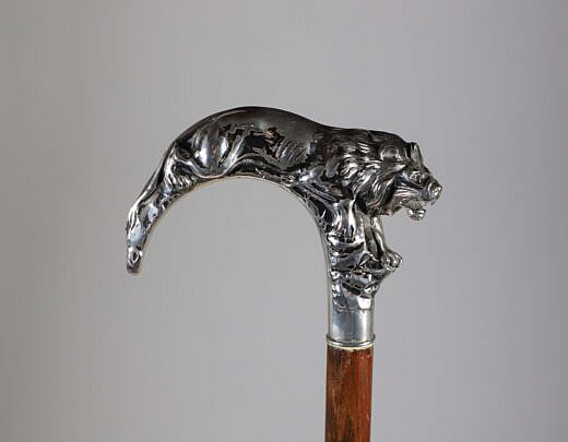Sterling Silver Repousse Lion Cane, 19th Century