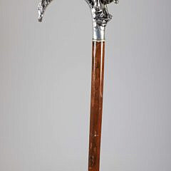 Sterling Silver Repousse Lion C-Grip Cane, 19th Century