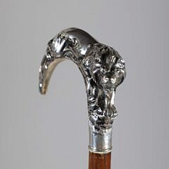 Sterling Silver Repousse Lion C-Grip Cane, 19th Century