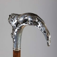 Sterling Silver Repousse Lion C-Grip Cane, 19th Century