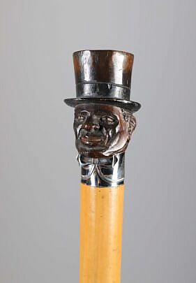 Carved Wood Bust of a Gentleman Walking Stick, 19th Century