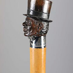 Carved Wood Bust of a Gentleman Walking Stick, 19th Century