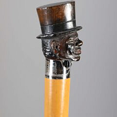 Carved Wood Bust of a Gentleman Walking Stick, 19th Century