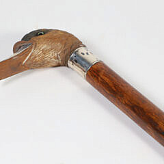 Vintage Carved Wood Duck Head Cane with Silver Beak and Collar