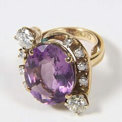 Lady’s Amethyst and Diamond Cocktail Ring Set in 14K Yellow and White Gold