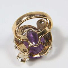 Lady’s Amethyst and Diamond Cocktail Ring Set in 14K Yellow and White Gold
