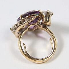 Lady’s Amethyst and Diamond Cocktail Ring Set in 14K Yellow and White Gold