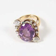Lady’s Amethyst and Diamond Cocktail Ring Set in 14K Yellow and White Gold