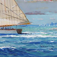 William Lowe Oil on Canvas “Schooners Off Brant Point Lighthouse, Nantucket”