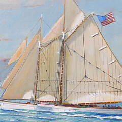 William Lowe Oil on Canvas “Schooners Off Brant Point Lighthouse, Nantucket”