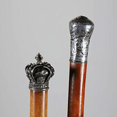 Two Sterling Silver Knob Walking Sticks, 19th Century