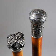 Two Sterling Silver Knob Walking Sticks, 19th Century