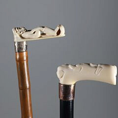 Two Animal Carved L-Grip Canes, 19th Century