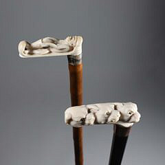 Two Animal Carved L-Grip Canes, 19th Century