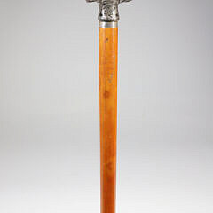 Overlay Silver on Glass T-Grip Walking Stick, 19th Century