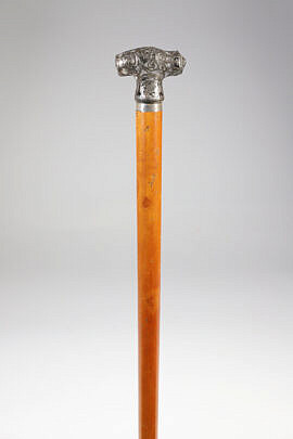 Overlay Silver on Glass T-Grip Walking Stick, 19th Century