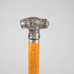 Overlay Silver on Glass T-Grip Walking Stick, 19th Century