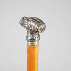 Overlay Silver on Glass T-Grip Walking Stick, 19th Century