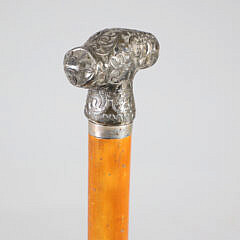 Overlay Silver on Glass T-Grip Walking Stick, 19th Century