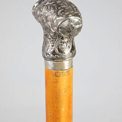 Overlay Silver on Glass T-Grip Walking Stick, 19th Century