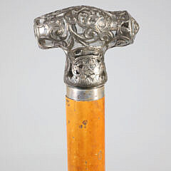 Overlay Silver on Glass T-Grip Walking Stick, 19th Century