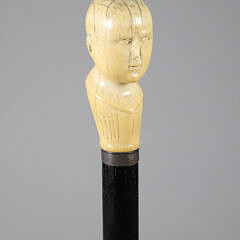 Antique Phrenology Head Walking Stick, 19th Century