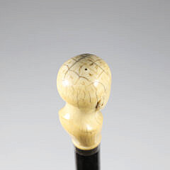 Antique Phrenology Head Walking Stick, 19th Century
