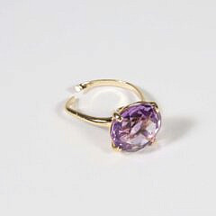 14K Yellow Gold Faceted 14mm Round Amethyst Ring