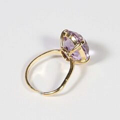 14K Yellow Gold Faceted 14mm Round Amethyst Ring