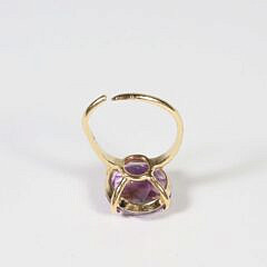 14K Yellow Gold Faceted 14mm Round Amethyst Ring
