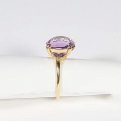 14K Yellow Gold Faceted 14mm Round Amethyst Ring