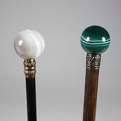 Two Agate Ball Walking Sticks 19th Century on Wood Shafts