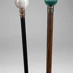 Two Agate Ball Walking Sticks 19th Century on Wood Shafts