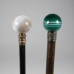 Two Agate Ball Walking Sticks 19th Century on Wood Shafts