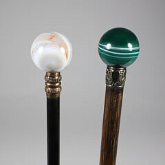 Two Agate Ball Walking Sticks 19th Century on Wood Shafts