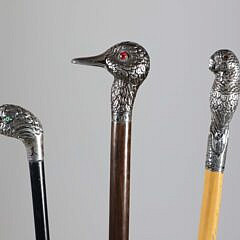 Three Sterling Silver Bird Walking Sticks, 19th Century