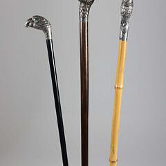Three Sterling Silver Repousse Bird Head Walking Sticks, 19th Century
