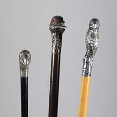 Three Sterling Silver Repousse Bird Head Walking Sticks, 19th Century