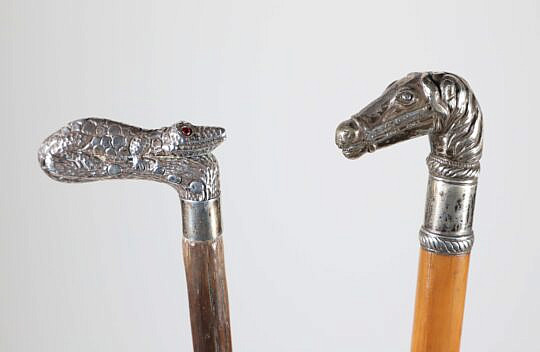 Silver Alligator Cane and Silver Horse Walking Stick