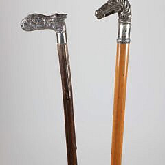 Two Vintage Silver Grip Canes, an Alligator and Horse Head